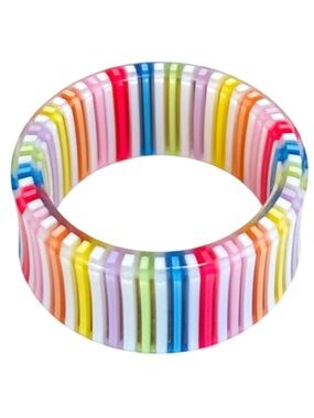 Rainbow Striped Resin Adjustable Stacking Ring Multicolor Boho NWOT